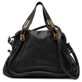 Chloé Black Medium Pebbled Leather Paraty Satchel Black