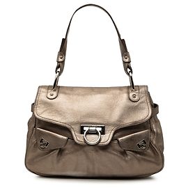 Salvatore Ferragamo Ferragamo Brown Metallic Leather Gancini Shoulder Bag Brown Bronze