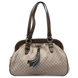 Céline Celine Beige Macadam Canvas Tassel Frame Satchel Beige