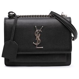 Saint Laurent Black Small Grained Calfskin Monogram Sunset Crossbody Noir