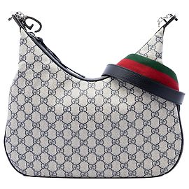 Bolsa Tiracolo Gucci Beige Large GG Supreme Web Attache Bege