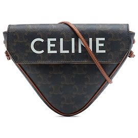 Céline Celine Brown Triomphe Coated Canvas Logo Triangle Crossbody Marrone Marrone scuro
