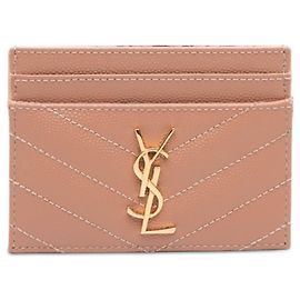 Tarjetero Saint Laurent Pink Chevron Grain de Poudre Cassandre Rosa