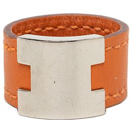 Hermès Lurie Ring aus Orange Swift-Leder und Palladium Orange