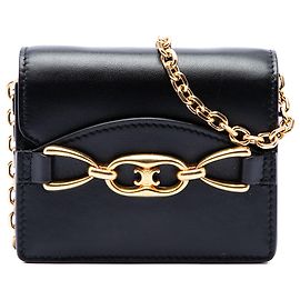Céline Celine Black Mini Smooth Calfskin Triomphe Maillon Wallet on Chain Noir