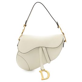 Bolsa Saddle Dior em pele de vitelo granulada branca Branco
