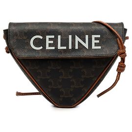 Céline Celine Brown Triomphe Coated Canvas Logo Triangle Crossbody Marrom Castanho escuro