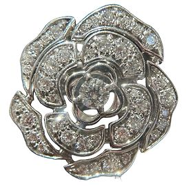 Chanel Camélia Ring 18K Weißgold Diamanten Weiß Silber Hardware