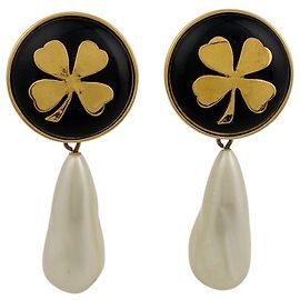 Pendientes Chanel Clover Swing Negro Dorado