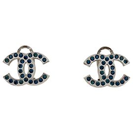 Orecchini a clip Chanel con strass blu e argento Argento Blu