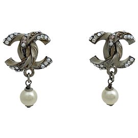 Orecchini a clip Chanel argentati con strass Argento
