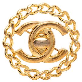 Spilla Vintage Chanel Coco Mark Turnlock Chain Motif D'oro
