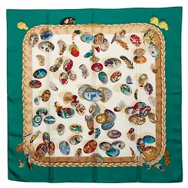 Hermès Hermes Carre 90 Chicks Couvee d'Hermes Lenço de seda Verde Cru