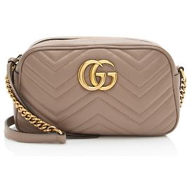 Bolsa Small Camera GG Marmont em couro matelassé Gucci Marrom Bege