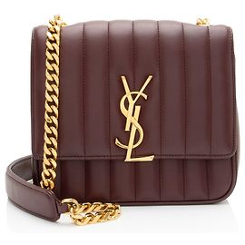 Saint Laurent Matalasse Calfskin Monogram Vicky Medium Shoulder Bag Red