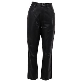 Agolde High-Rise Straight-Leg Pants in Black Leather Black