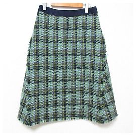 Autre Marque Drawer Tweed-Rock mit Karomuster und Fransen Blau Hellblau