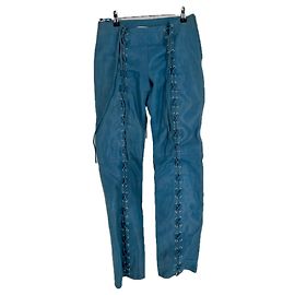 Autre Marque Blaue Lederhose mit Schnürung Blau