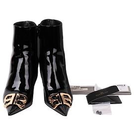 Balenciaga Black Patent Leather Ankle Boots Black