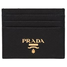 Prada Card Holder Saffiano Logo Black Black