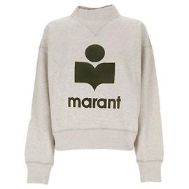 Isabel Marant Velours-Sweatshirt mit Logo Ecru Khaki Braun
