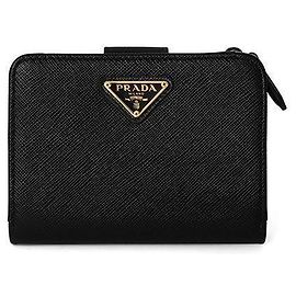 Prada Wallet QHH Saffiano Triangle Logo Black Black