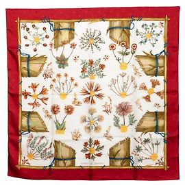 Hermès Lenço de seda Hermes Carre 90 Harbier de Gavarnie Branco Vermelho
