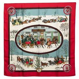 Hermès Hermes Carre 90 Winter Post Coach Scarf Rosso Multicolore