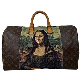 Mala Louis Vuitton Keepall 50 Mona Lisa Tapeçaria Personalizada Marrom Azul Multicor