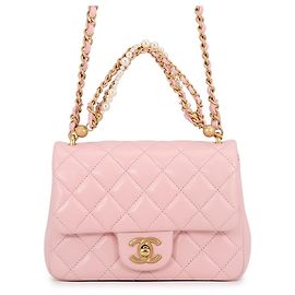 Bolsa de ombro com corrente em couro rosa Chanel Rosa