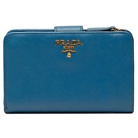 Prada Blue Saffiano Leather Bi-fold Wallet Blue