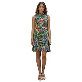 Autre Marque Vestido Mini Saloni em Seda Estampado Floral e Bolinhas Multicor Verde