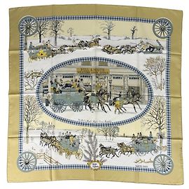 Hermès Lenço Hermes Carre 90 LHIVER EN POSTE Branco Multicor