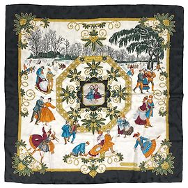 Hermès Lenço Hermes Carre 90 Joies d Hiver Preto Multicor