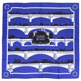 Hermès Lenço Hermes Carre 90 Les Ponts de Paris Azul