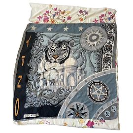 Autre Marque Lenço de seda Otto Kern Tigre e Taj Mahal Preto Branco Outro Cinza