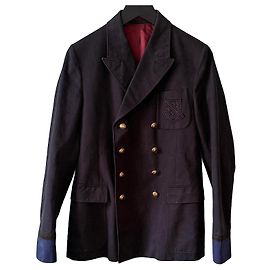 Blazer Gucci Navy Double-Breasted com Emblema Azul escuro