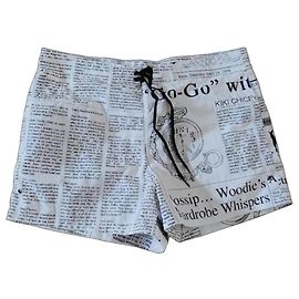 Short de bain John Galliano Imprimé Journal Blanc