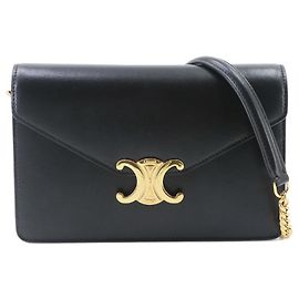 Céline Celine Margo Triomphe Chain Wallet Black