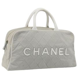 Borsa Boston CHANEL Sports Line Matelasse Canvas Gray Silver CC Auth bs36613 Marrone Argento