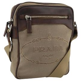Borsa a Tracolla PRADA Canvas Beige Silver Auth bs36669 Argento Beige