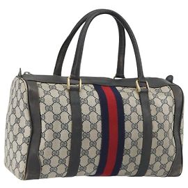 Sac à main GUCCI GG Supreme PVC Cuir Navy Doré Auth 194149 Autre Bleu Marine