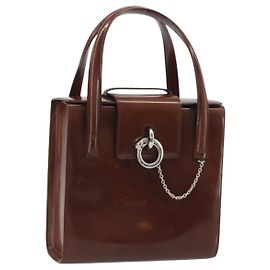 Sac à main CARTIER PANTHERE Cuir verni Marron Argent Auth 194669 Marron Argenté