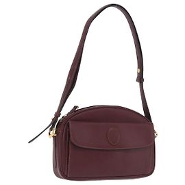 Bolsa de Ombro CARTIER Must Line em Couro Bordeaux Tom Dourado Auth 194177A Outro Bordeaux