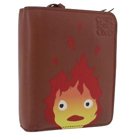 LOEWE Studio Ghibli Anagram Calcifer Cartera Cuero Marrón Oro Auth 193437SAM Castaño Dorado