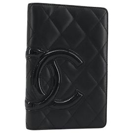 CHANEL Matelasse Cambon Line Day Planner Cover Leather Black CC Auth 193764M Black Silvery