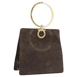Sac à main Salvatore Ferragamo Gancini en daim marron ton or Auth ka5495 Marron Autre