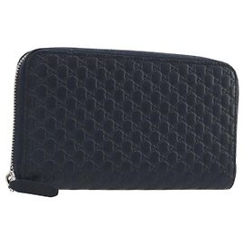 GUCCI Micro GG Canvas Guccissima Wallet Leather Navy Silver 544473 Auth 192518A Silvery Navy blue