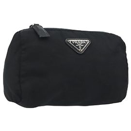 Pouch PRADA Nylon Nero Argento Auth 192554 Nero Argento
