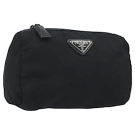 PRADA Pouch Nylon Black Silver Auth 192554 Black Silvery